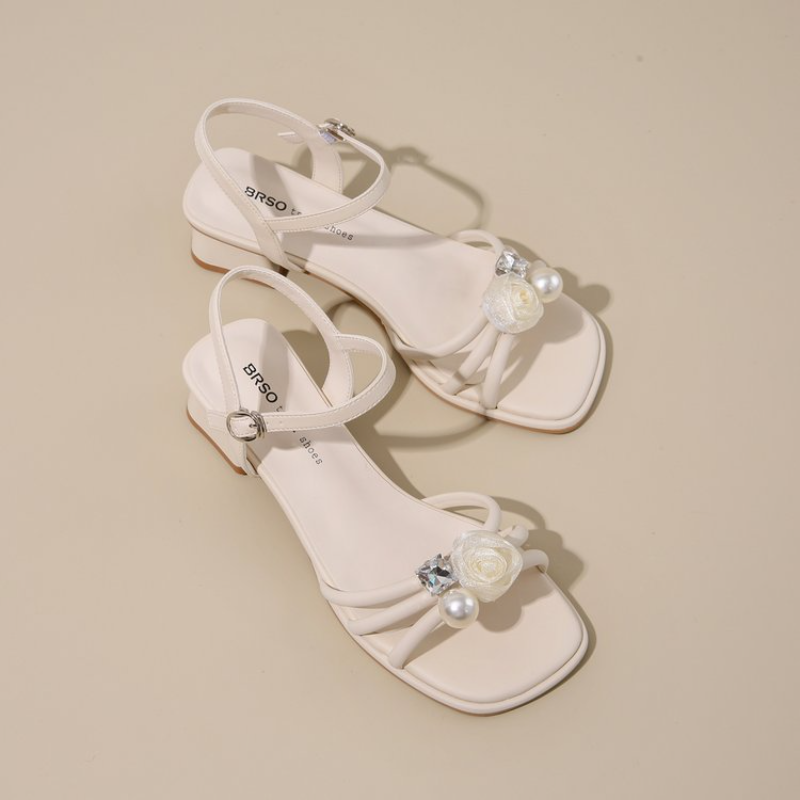 여성 스퀘어 오픈 토 라인스톤 블록 힐 샌들, 발목 버 - Summer Clothing Stores 리뷰 및 가격